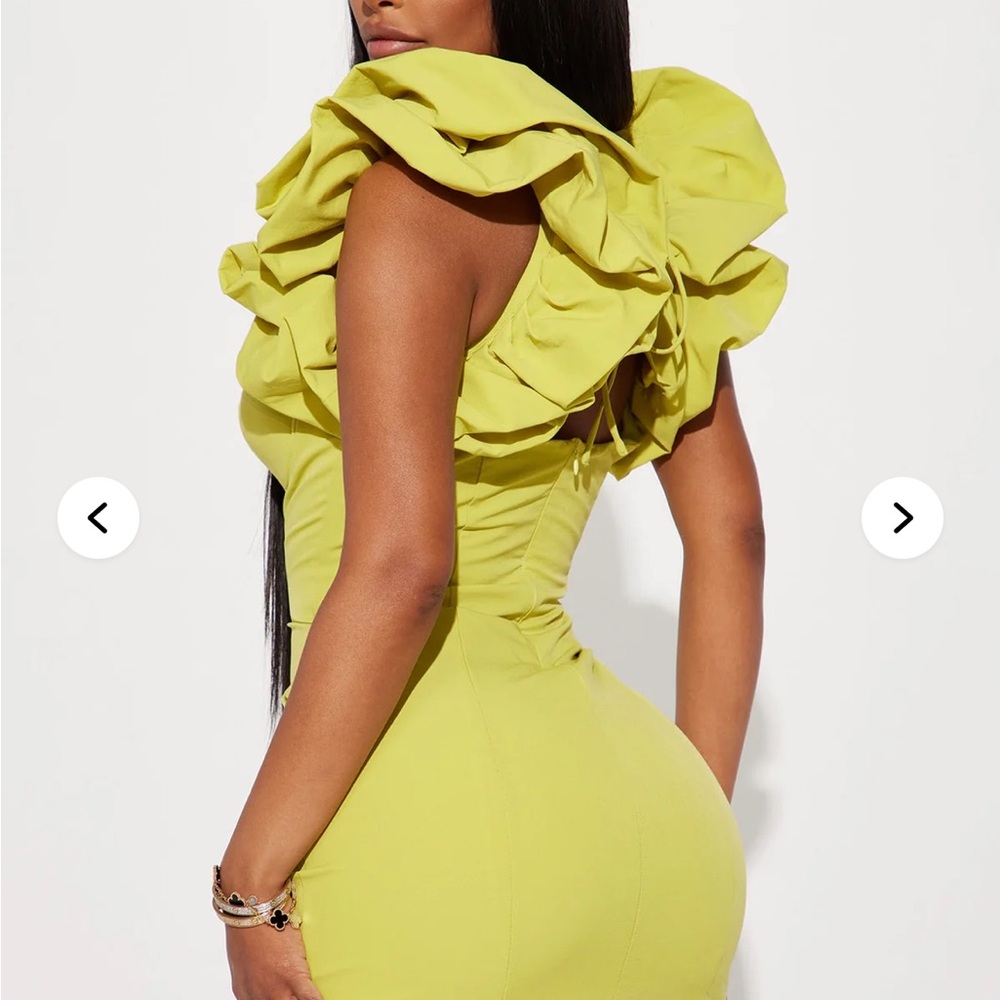 Forever Princess Ruffle Mini Dress - Chartreuse - Picture 2 of 4